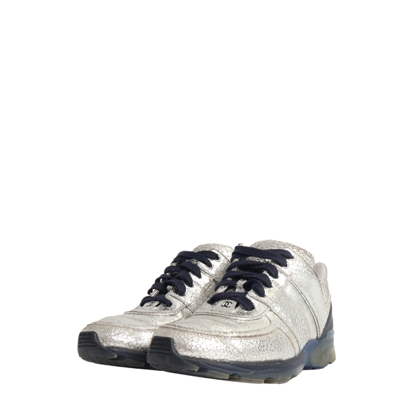 Cracked Metallic Leather CC Sneakers Silver