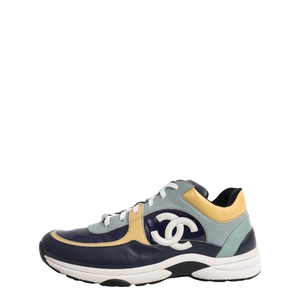 Leather CC Trainer Sneakers Blue/Yellow, view 2