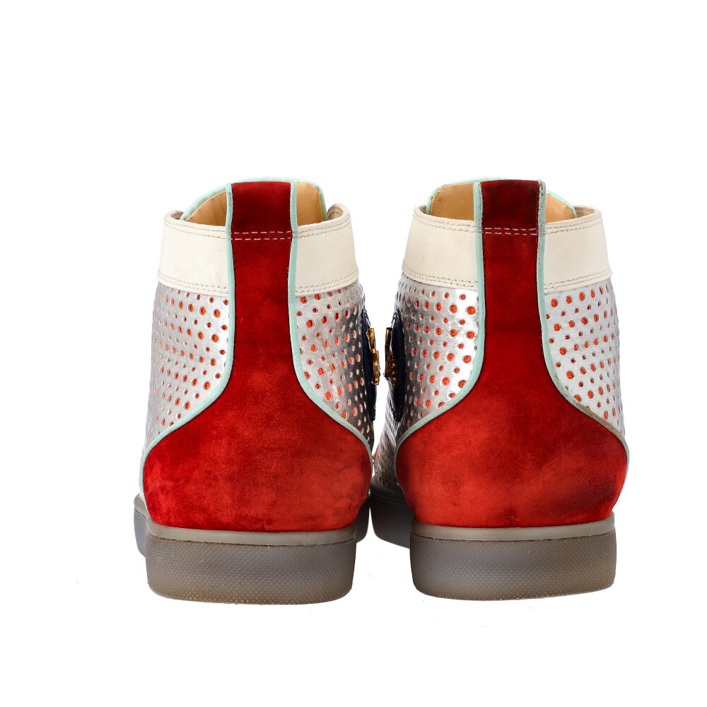 CHRISTIAN LOUBOUTIN Leather Perforated Louis High Top Sneakers Red