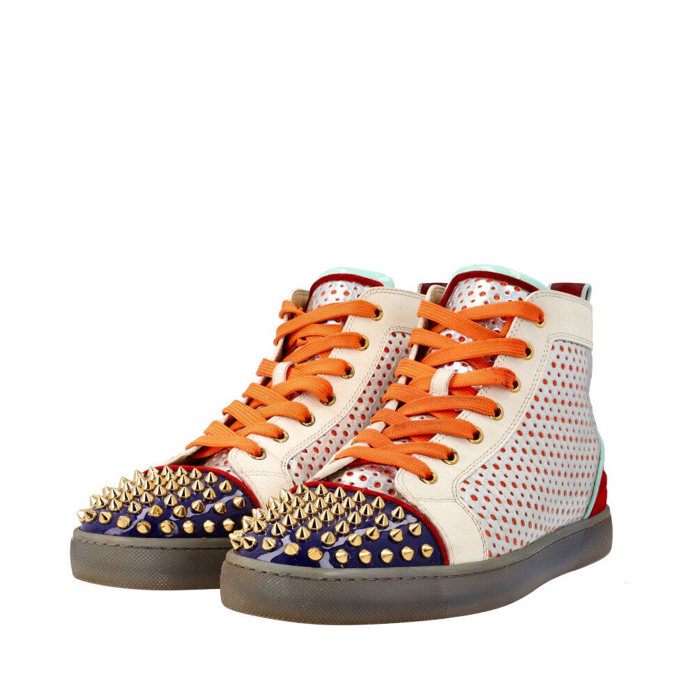 CHRISTIAN LOUBOUTIN Leather Perforated Louis High Top Sneakers Red