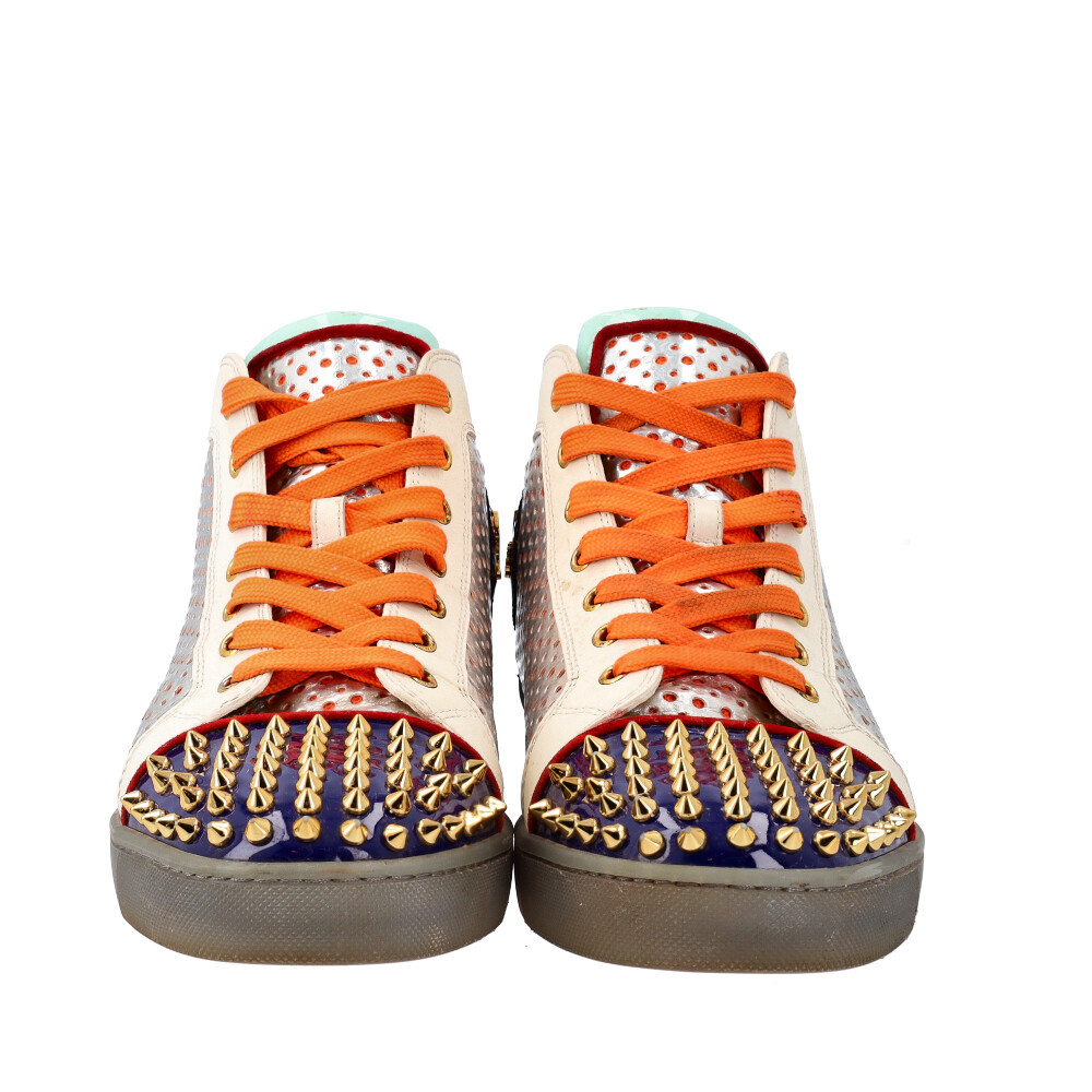 ルブタン Christian Louboutin CHRISTIAN LOUBOUTIN Leather Perforated Louis High Top Sneakers Red