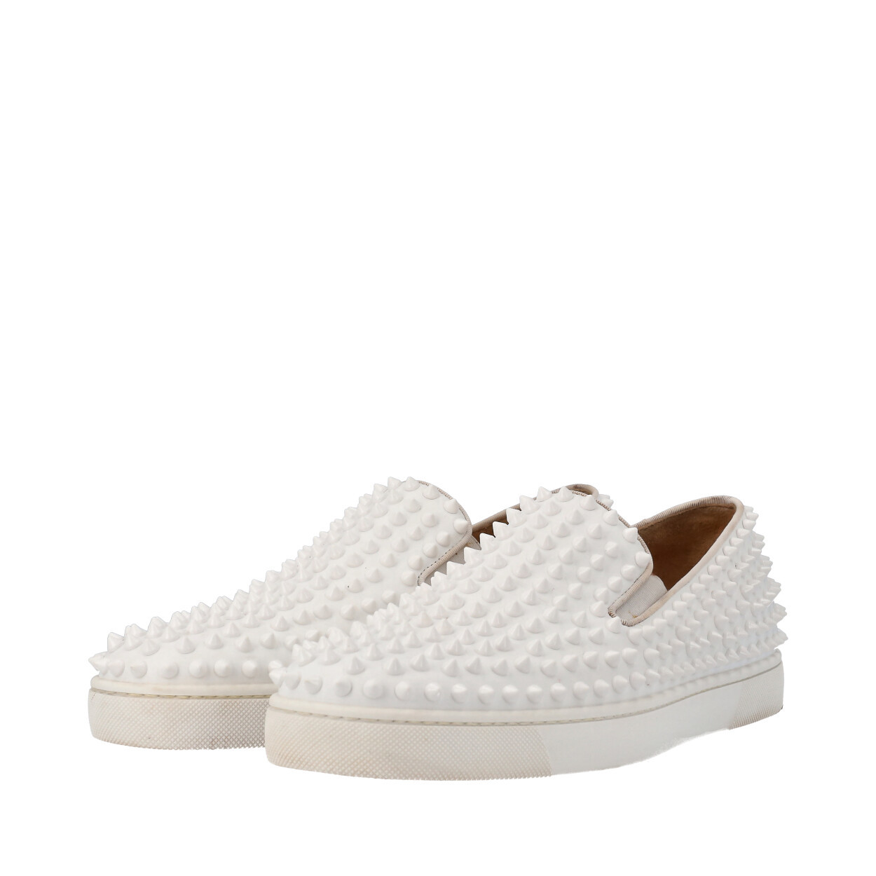CHRISTIAN LOUBOUTIN Leather Roller Boat Spiked Slip-On Sneakers 