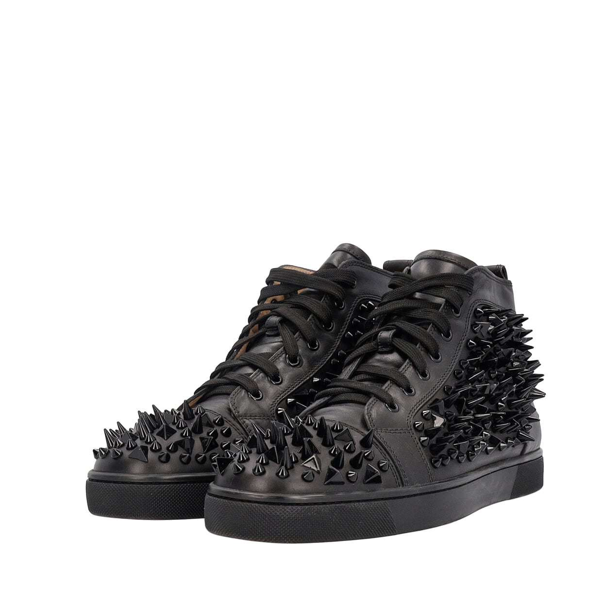 CHRISTIAN LOUBOUTIN Leather Louis Spikes High Top Sneakers Black 