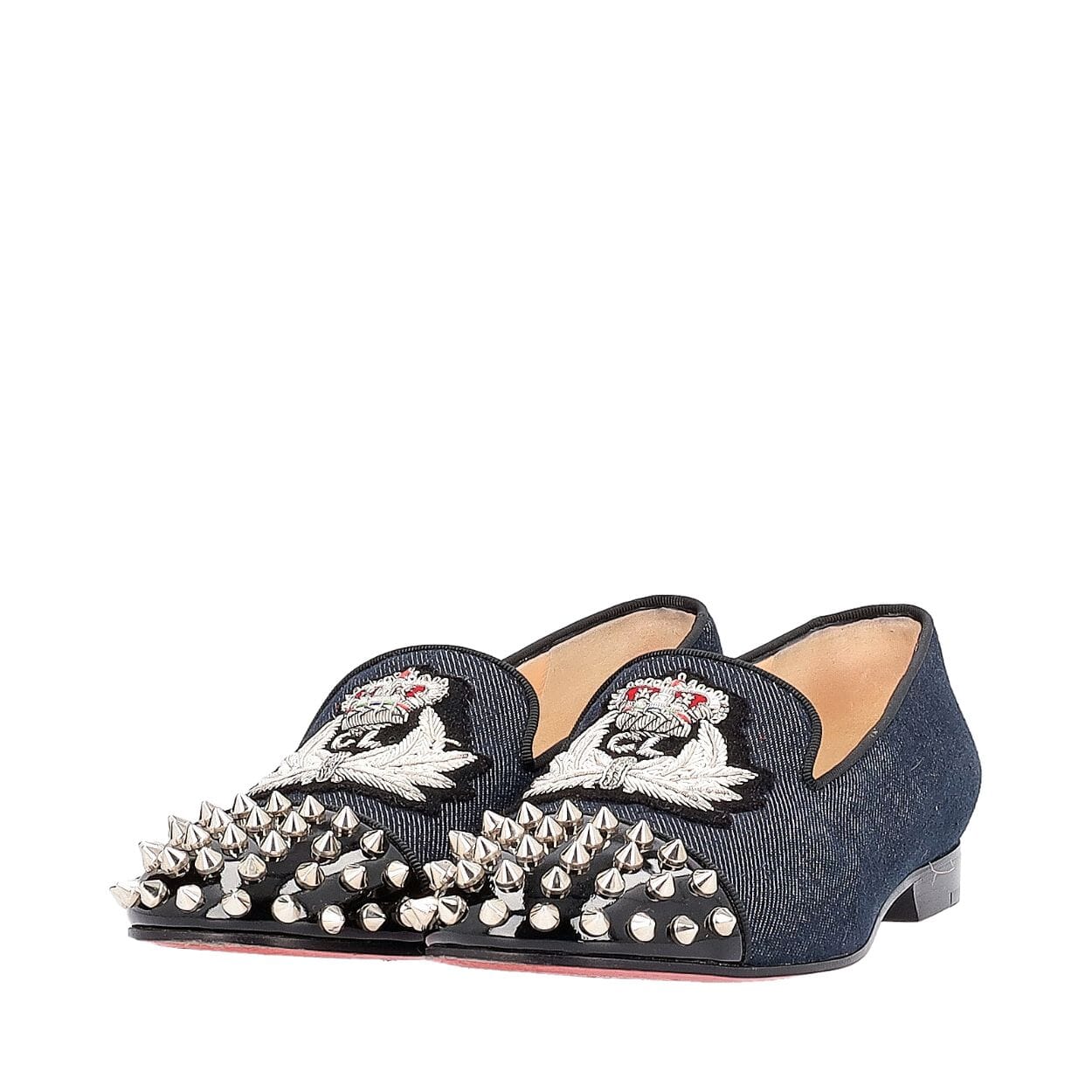 CHRISTIAN LOUBOUTIN Denim Intern Flat Spiked Loafers Navy/Black