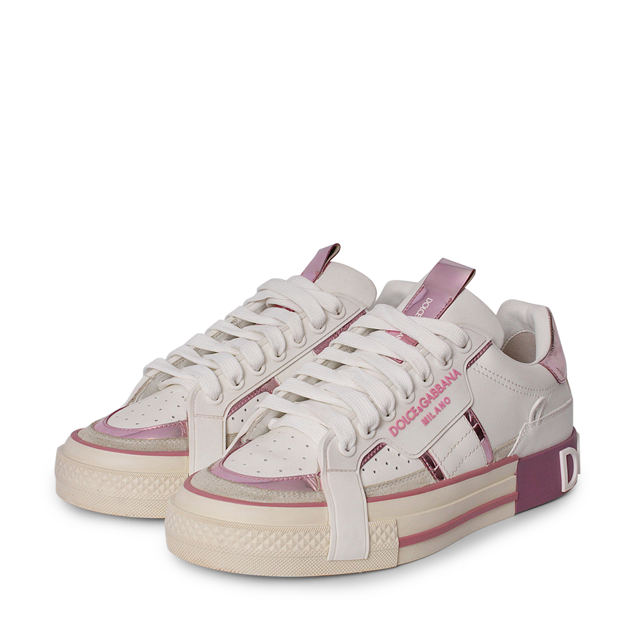 DOLCE & GABBANA Leather Custom 2.Zero Sneakers Pink/White