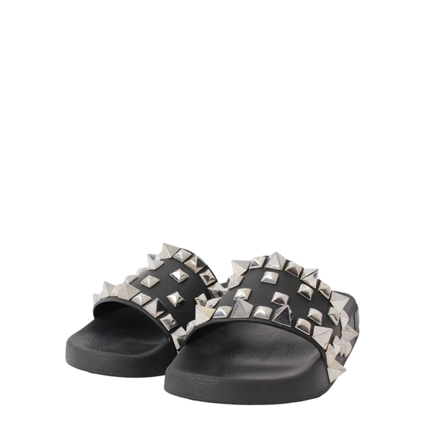 Studded Flat Slides Black