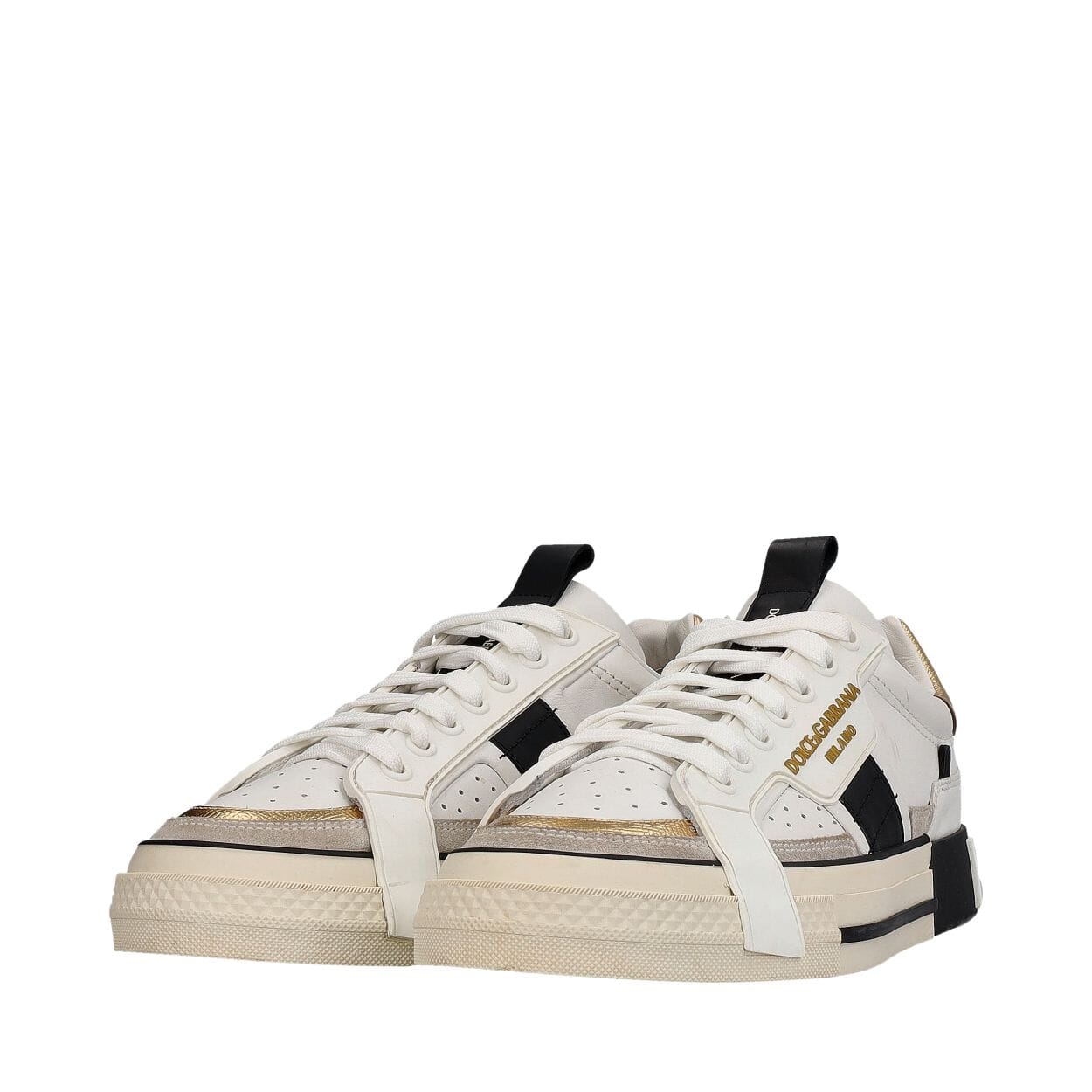 DOLCE & GABBANA Leather 2.Zero Sneakers White/Gold | Luxity