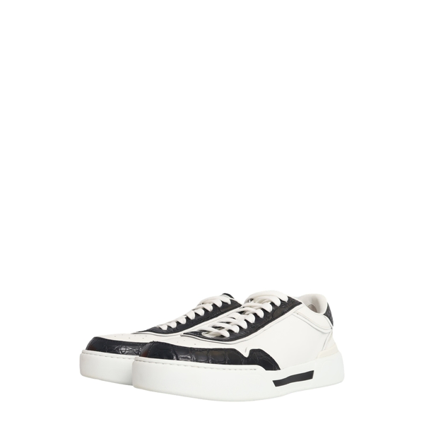 Leather/Croc Embossed New Roma Sneakers White/Black