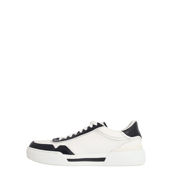 Leather/Croc Embossed New Roma Sneakers White/Black