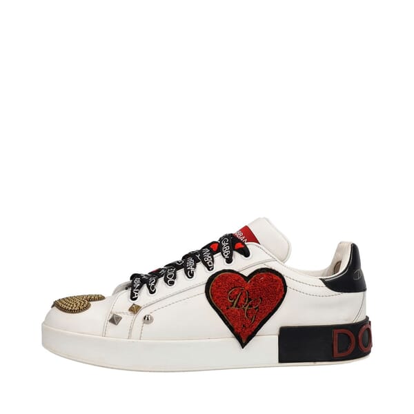 Leather Embellished Heart Sneakers White