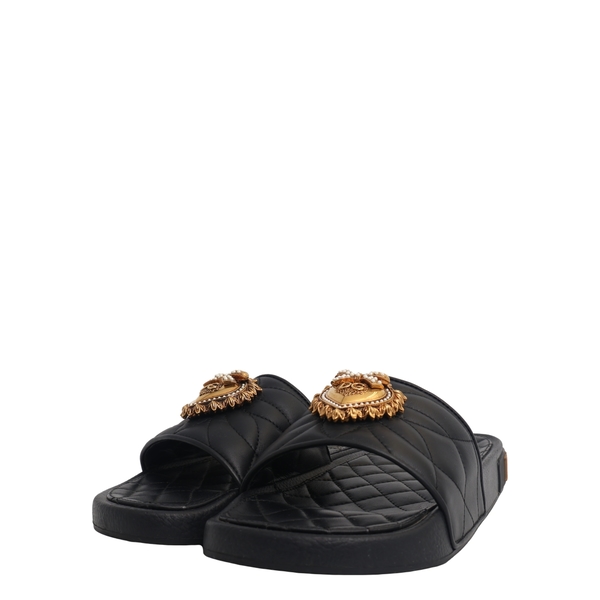 Leather Devotion Slide Sandals Black