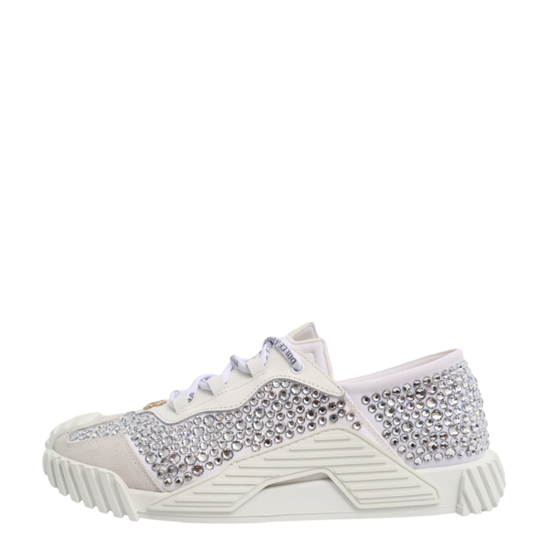 Mixed Material Rhinestones NS1 Sneakers White