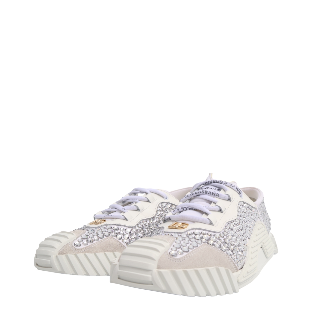 DOLCE & GABBANA Mixed Material Rhinestones NS1 Sneakers White | Luxity