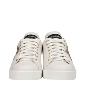 Leather Portofino DG Sneakers White/Gold, view 3