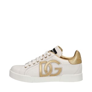 Leather Portofino DG Sneakers White/Gold, view 2