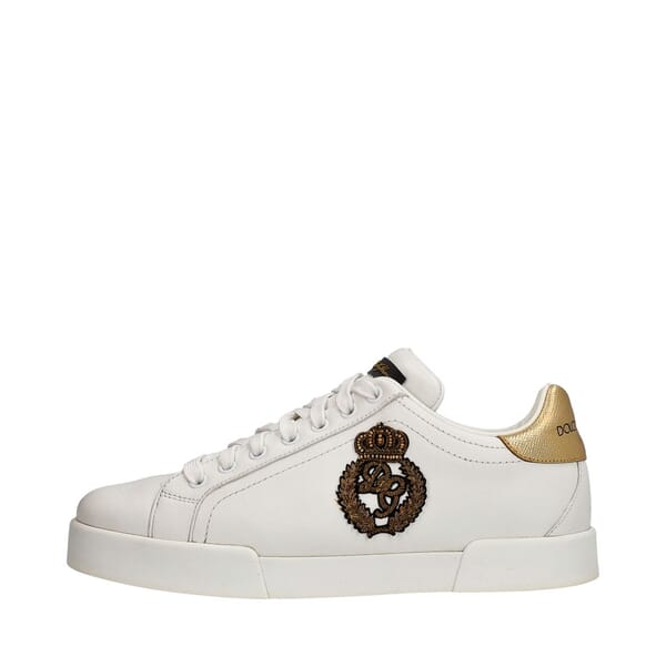 Leather Portofino Crown Patch Sneakers White