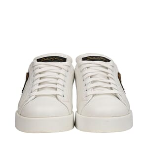 Leather Portofino Crown Patch Sneakers White, view 3