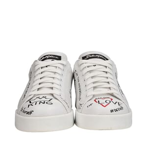 Leather Portofino Printed Sneakers White, view 3