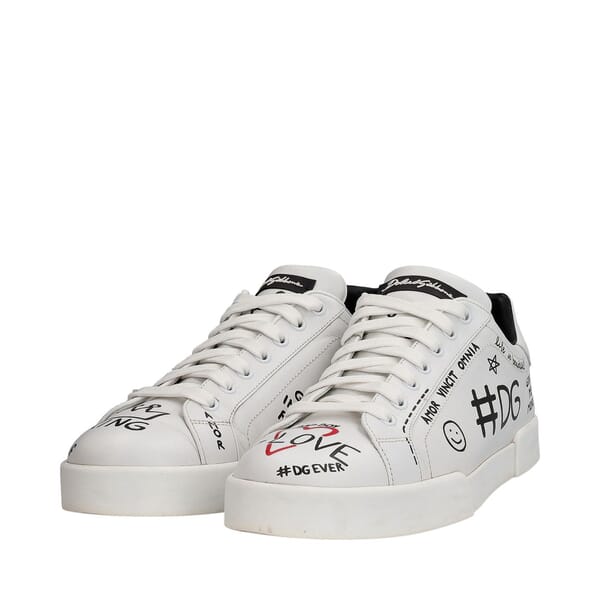 Leather Portofino Printed Sneakers White