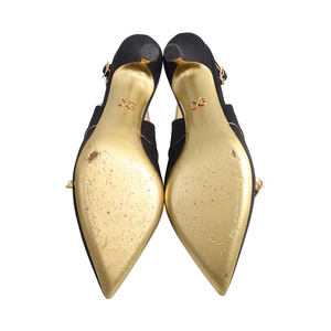 Fabric Pearl Bow Slingback Pumps Black/Gold, view 5