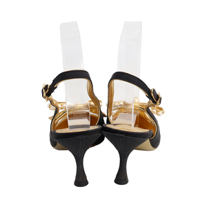 Fabric Pearl Bow Slingback Pumps Black/Gold, view 4
