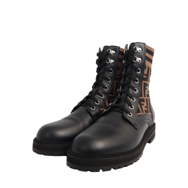 Leather Zucca Combat Boots Black