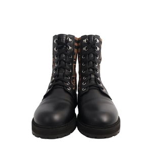 Leather Zucca Combat Boots Black, view 3