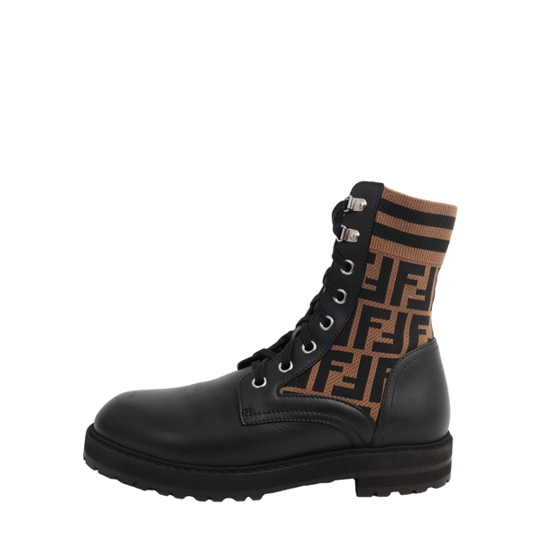 Leather Zucca Combat Boots Black