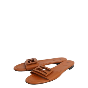 Leather Baguette Slide Sandals Brown