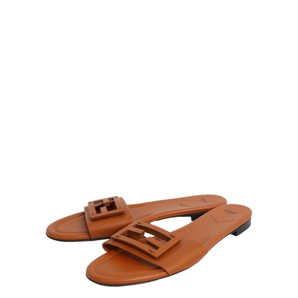 Leather Baguette Slide Sandals Brown