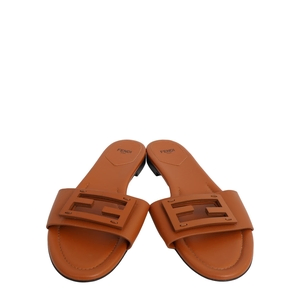 Leather Baguette Slide Sandals Brown, view 3