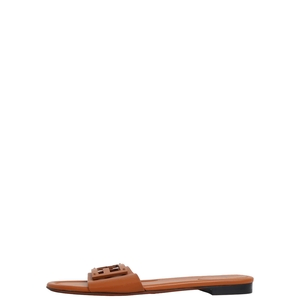 Leather Baguette Slide Sandals Brown, view 2
