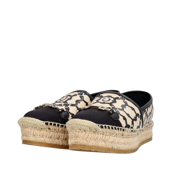 Patent Espadrilles Gancini Logo Beige/Black