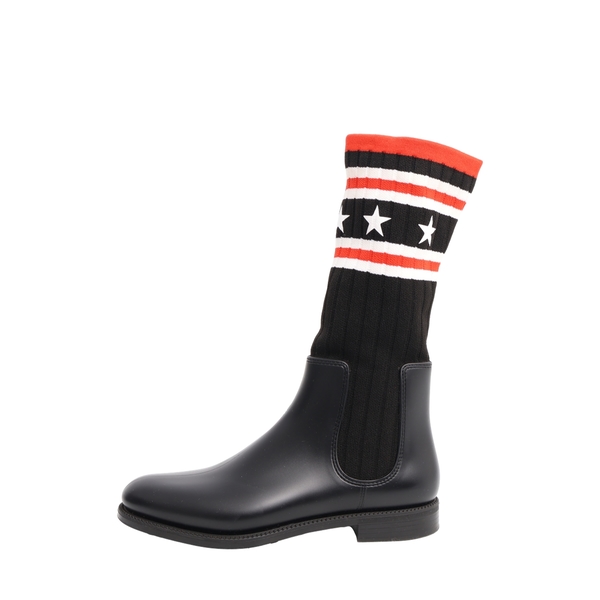 Rubber/Knit Storm Ankle Boots Black/Red