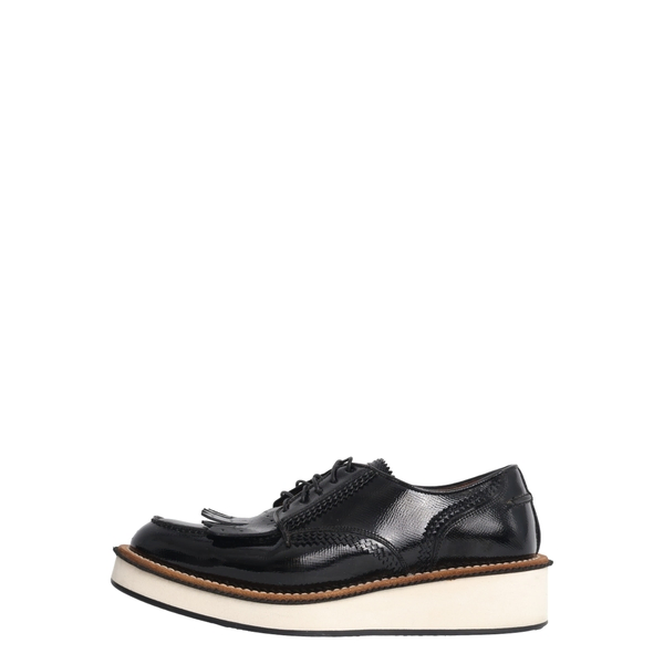 Patent Fringe Platform Brogues Black