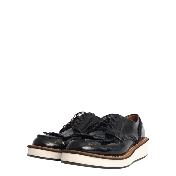 Patent Fringe Platform Brogues Black