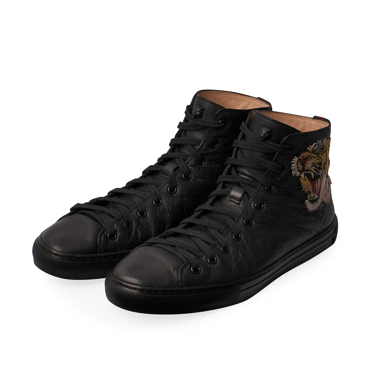Authentic Gucci Black high tops with tiger logo GUCCI Leather Tiger High Top Sneakers Black | Luxity main image 3