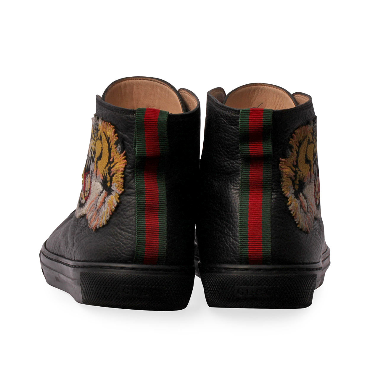 GUCCI Leather Tiger High Top Sneakers Black | Luxity