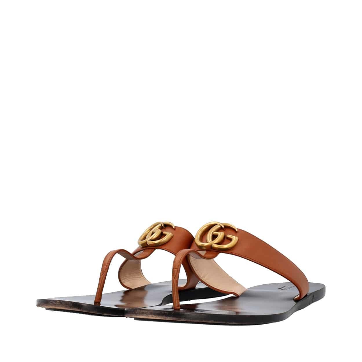 GUCCI Leather Thong Sandals Brown | Luxity