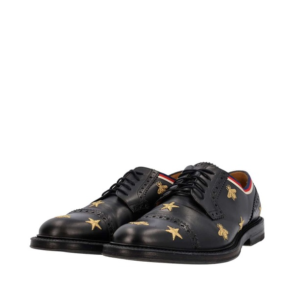 GUCCI Leather Star/Bee Derby Shoes Black | Luxity