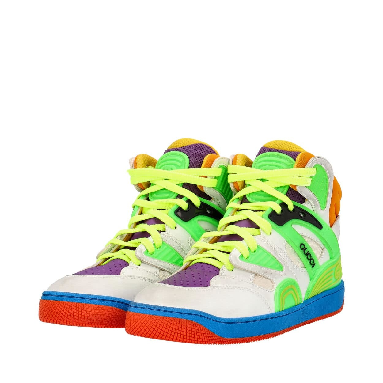GUCCI Leather/Mesh Basket Sneakers Multicolour | Luxity