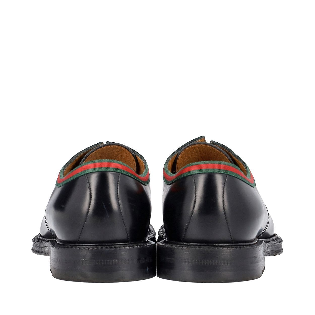 GUCCI Leather Web Lace Up Derby Shoes Black | Luxity