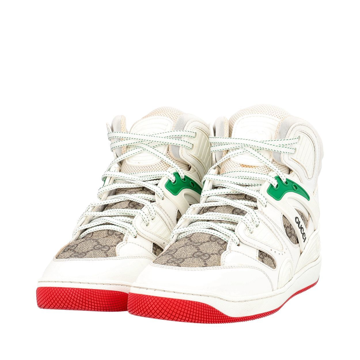 GUCCI Mixed Material Basket High Top Sneakers White/Beige | Luxity