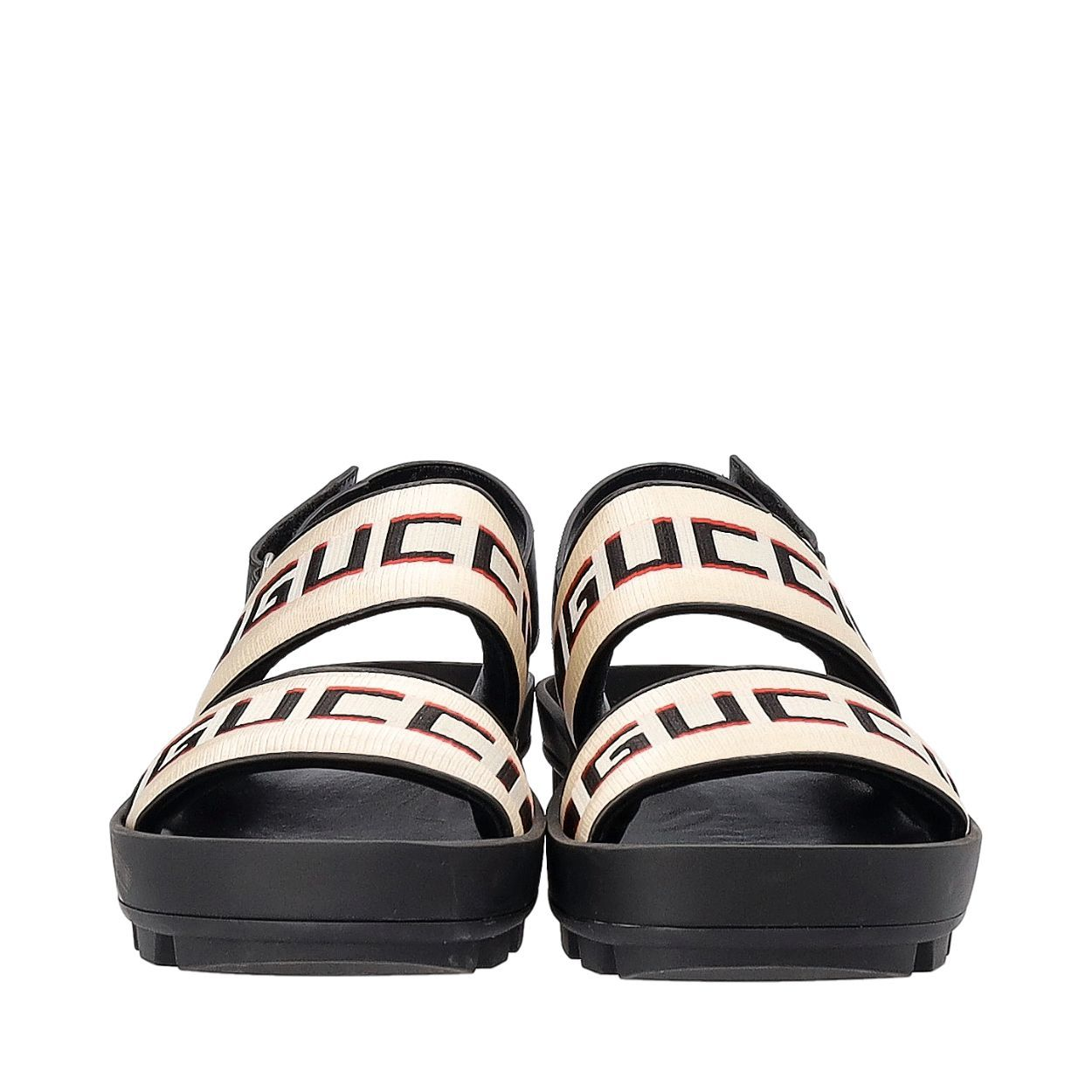 GUCCI Leather/Nylon Strap Logo Sandals Black/Ivory | Luxity