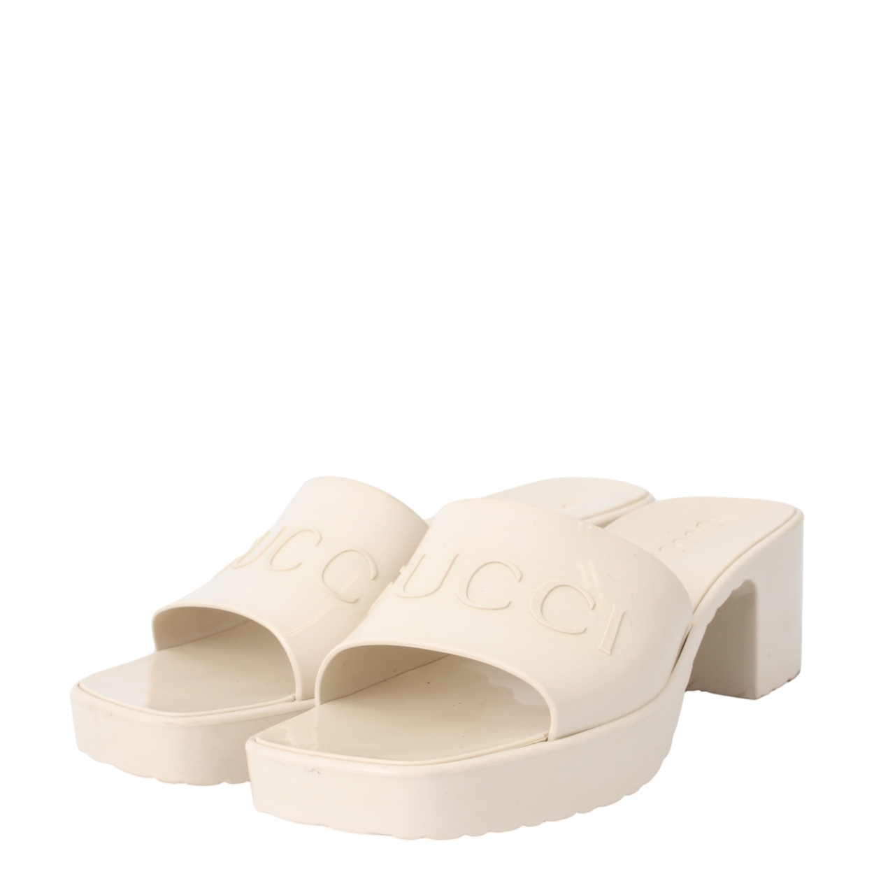 GUCCI Rubber Logo Sandals White | Luxity