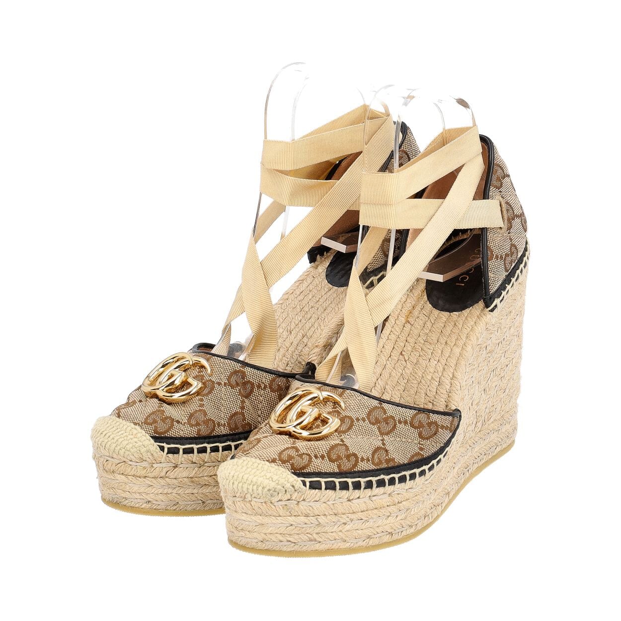 GUCCI Canvas GG Wedge Espadrilles Beige/Ebony | Luxity