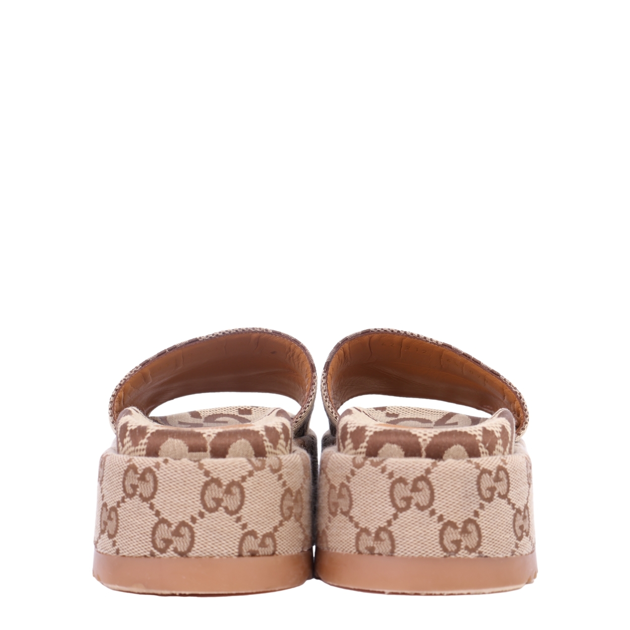GUCCI Canvas GG Platform Slide Sandals Camel/Dark Brown | Luxity