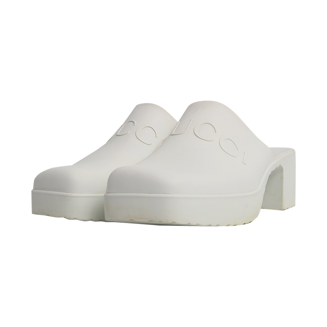 GUCCI ホワイト ミュール 37.5 GUCCI Rubber Logo Platform Mules White | Luxity