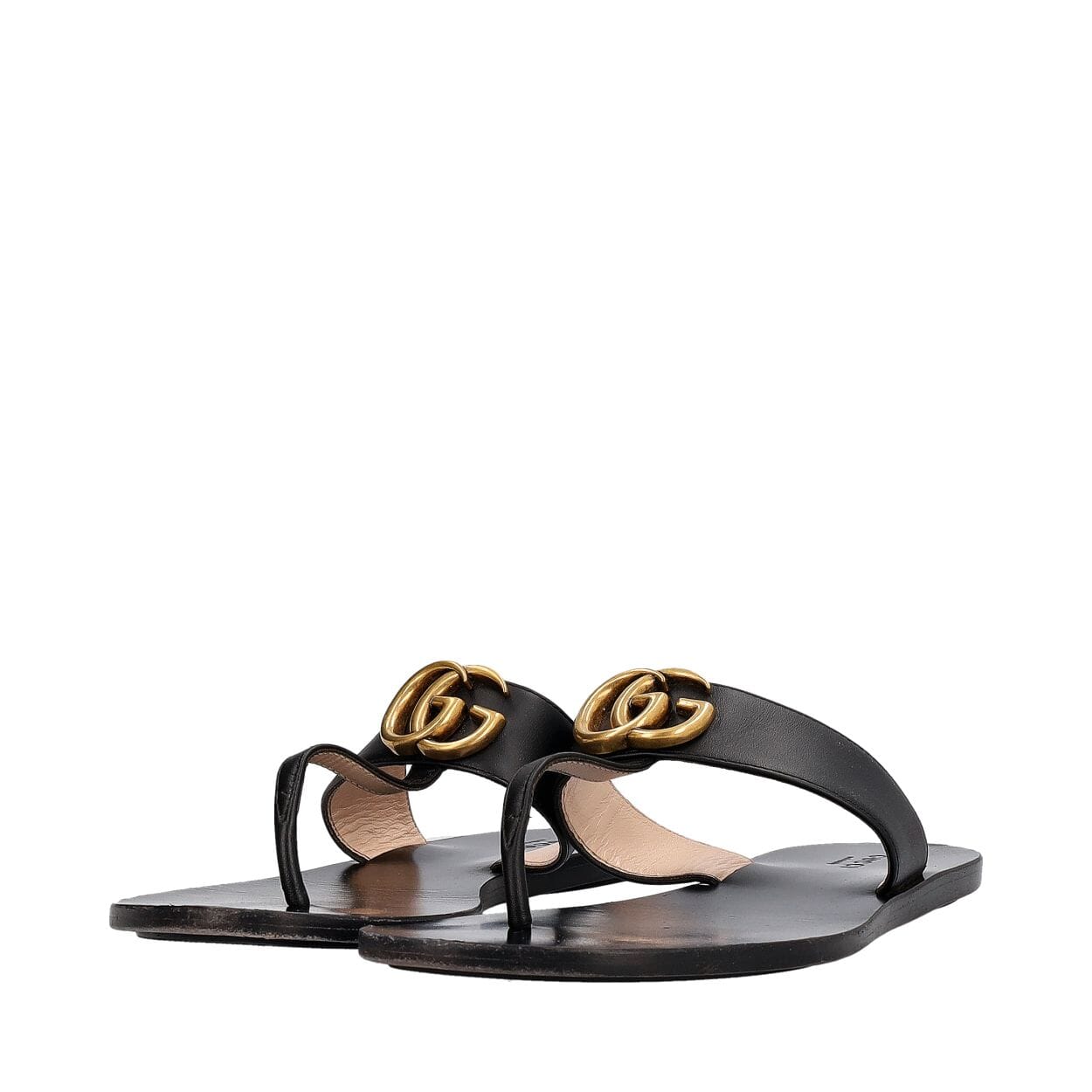 GUCCI Leather GG Marmont Thong Sandals Black | Luxity