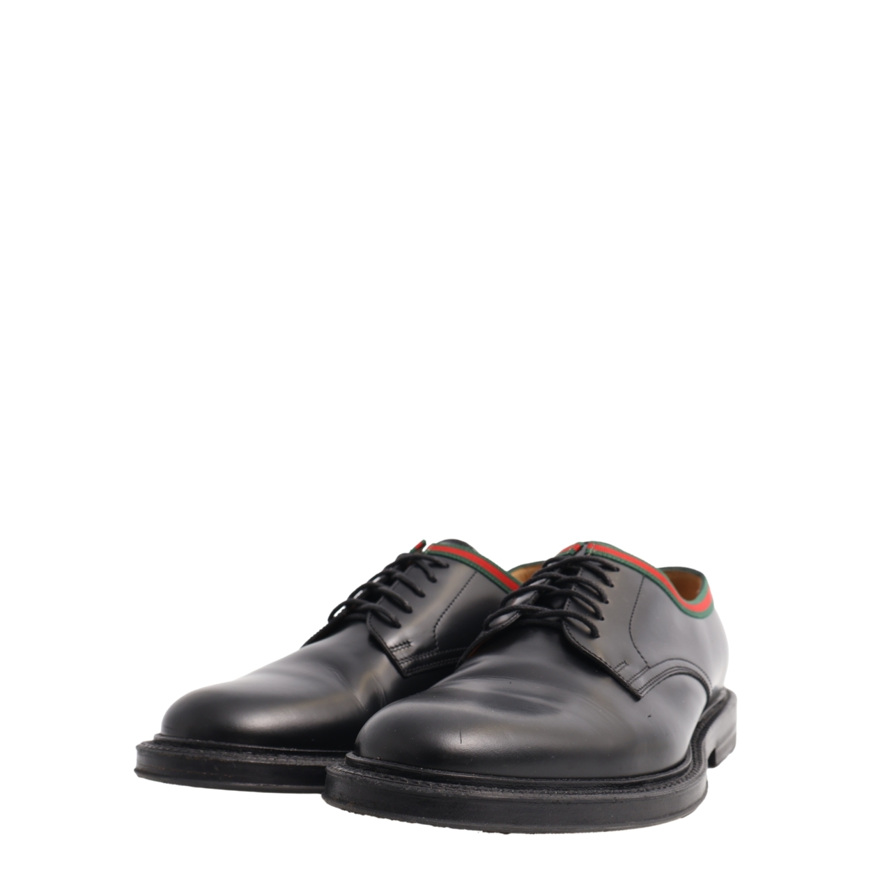 GUCCI Leather Web Lace Up Derby Shoes Black | Luxity